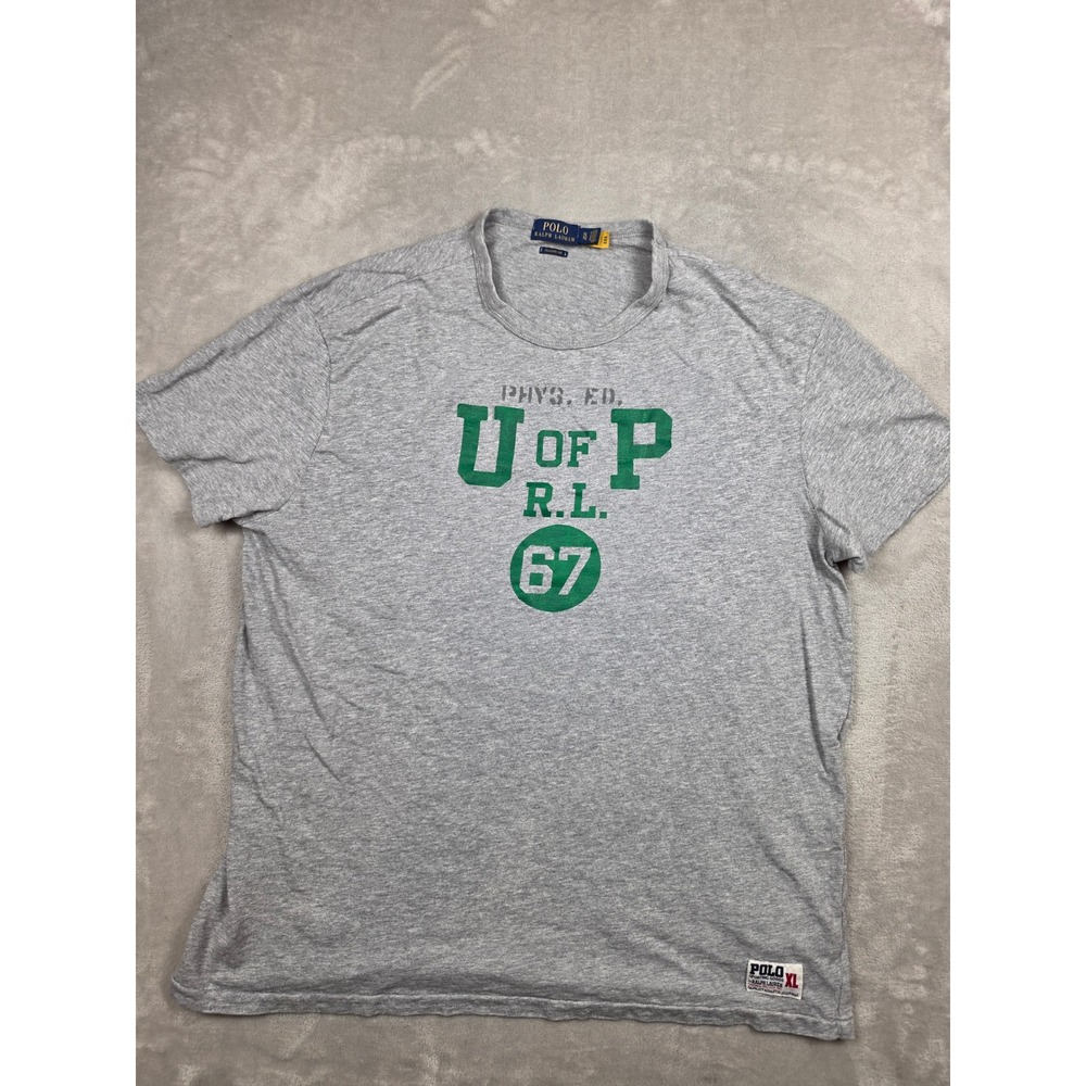 Polo Ralph Lauren T-Shirt Mens XL Gray Phys Ed U of P RL 67 Graphic Classic Fit